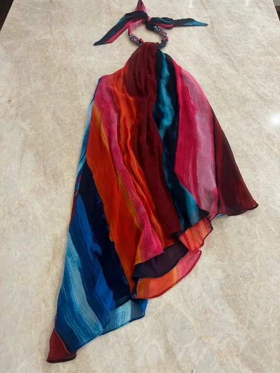 Zara Women Multicolor Beaded Halter Dress, beach summer vacation dress - Picture 6 of 9